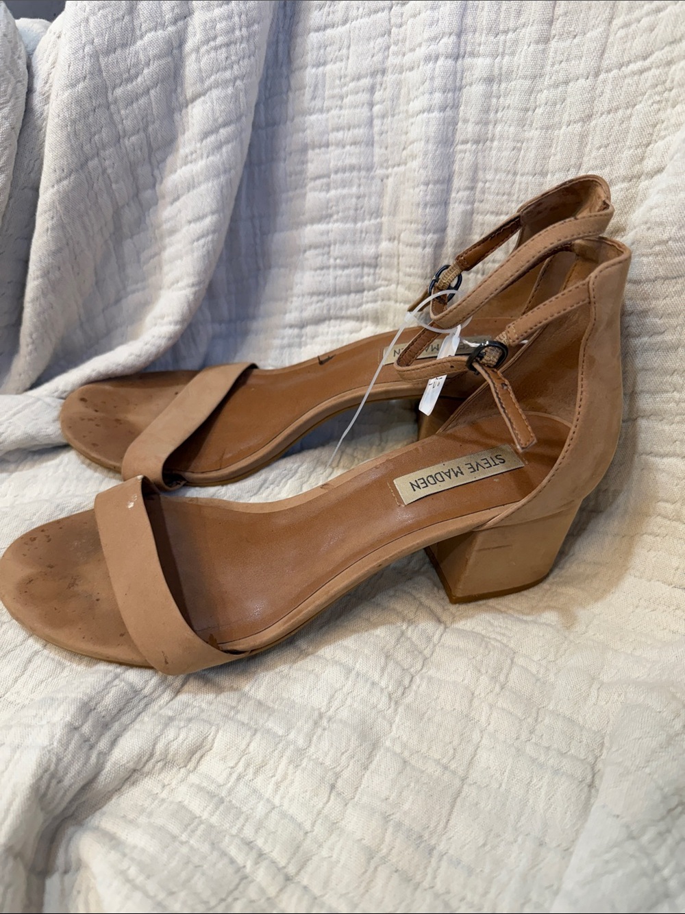 Steve Madden Tan Block Heel Sandals with Ankle Strap